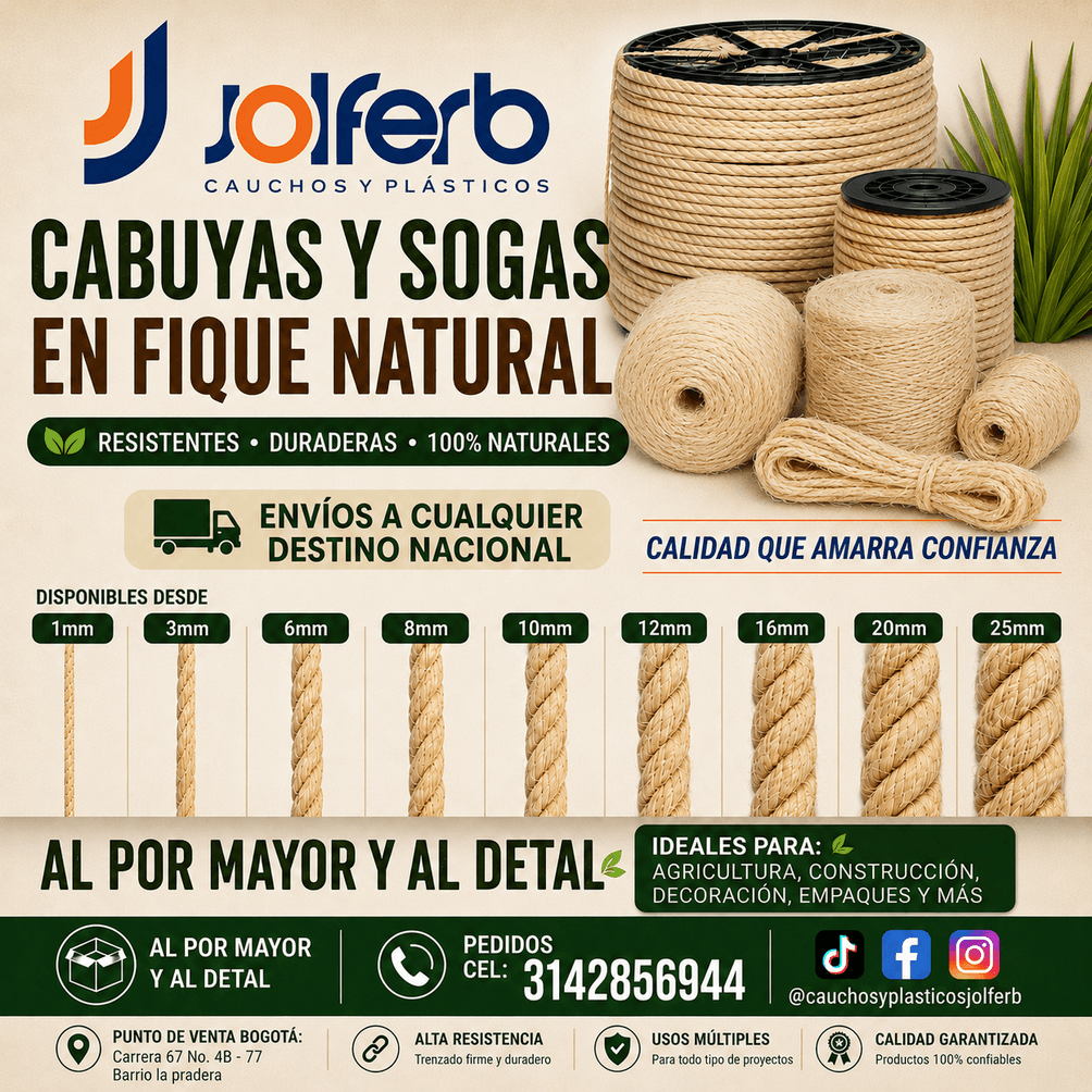Cabuyas y sogas en fique natural (1mm a 25mm)